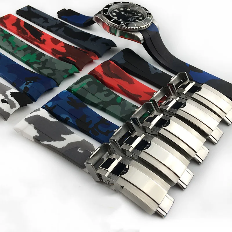 

Ремешок силиконовый для часов Rolex Arcuate Mouth, зеленый мужской браслет для акварельных часов Ditongna, 20 мм