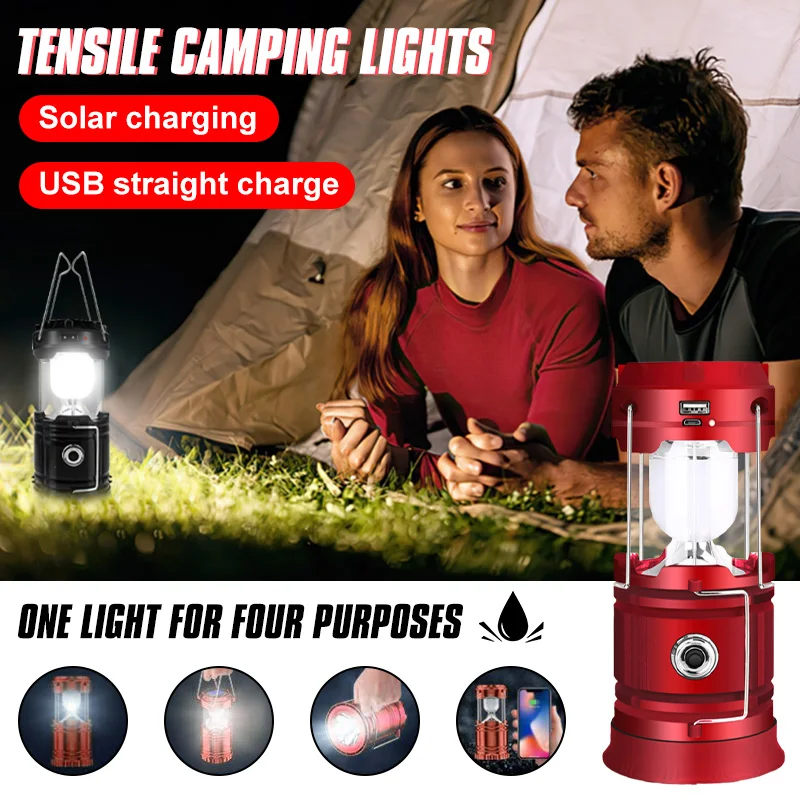 

LED Solar Camping Lantern Portable Telescopic Flashlight Outdoor Waterproof Light Emergency Work Lamp With Power Bank Function
