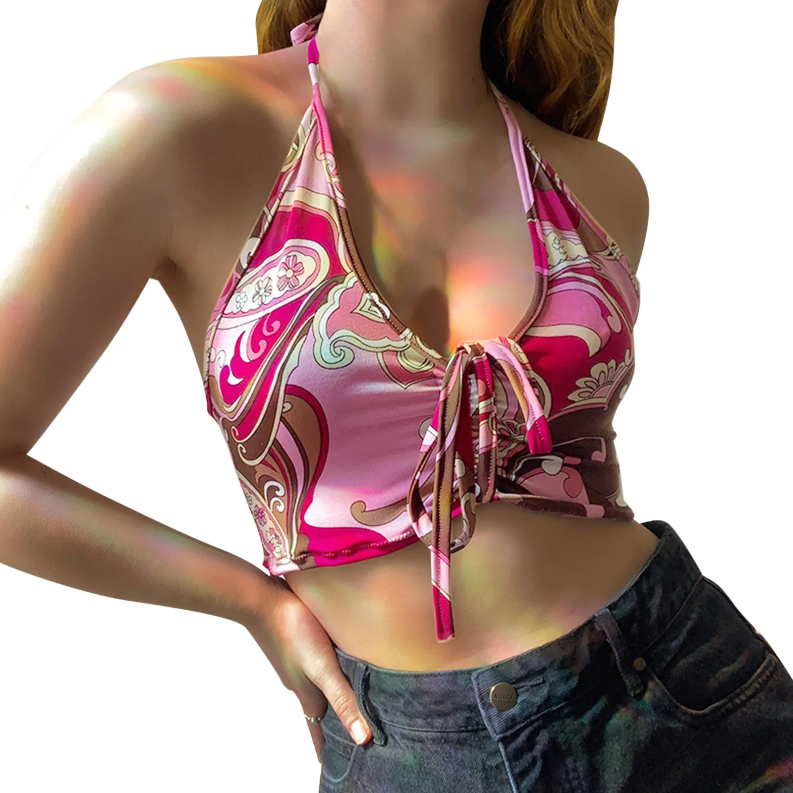 

Summer Cropped Top Female Printed Halter Tank Mini Teenagers Bra Bralette Underwear