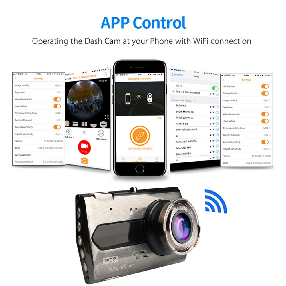 Автомобильный видеорегистратор WiFi 1080P Full HD заднего вида ночное видение G-датчик