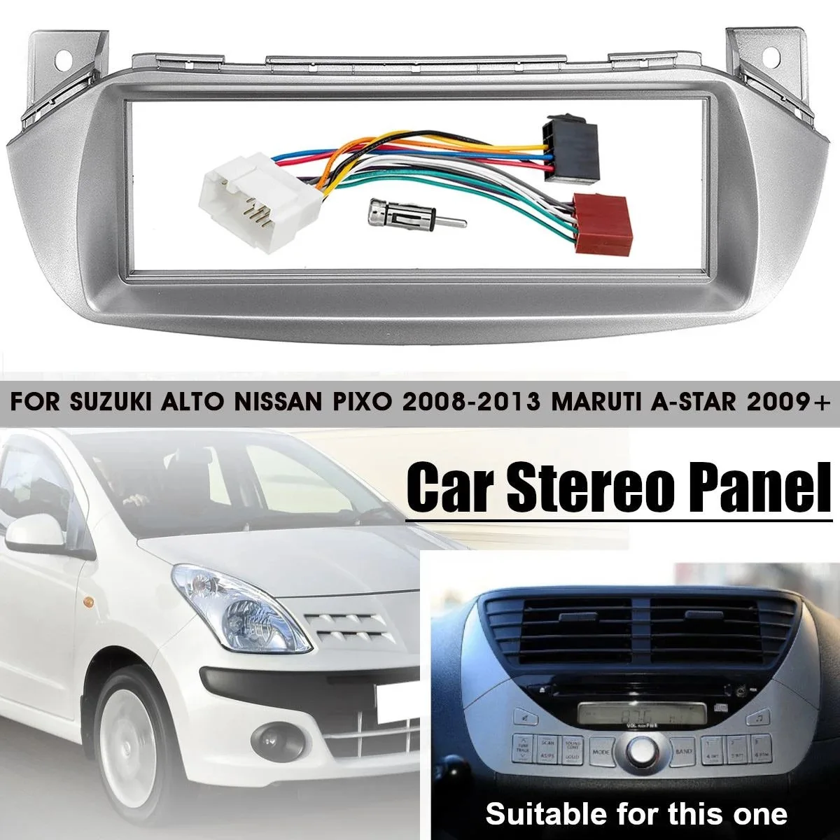 Фото Рамка панели автомобильного радиоприемника CD DVD Dash Audio Cover Trim с адаптером для SUZUKI Alto для NISSAN Pixo для Marati A-Star №3