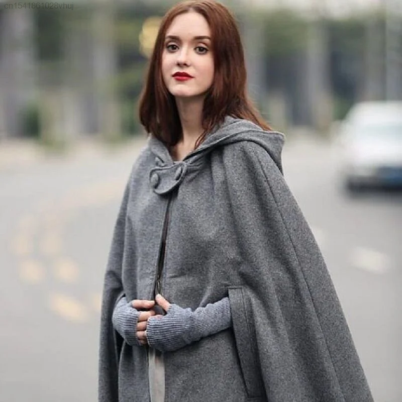 Модная Длинная накидка в стиле Харадзюку С Капюшоном летучая мышь шаль шикарная