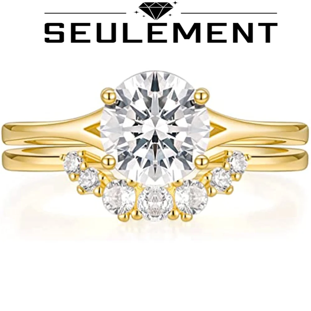 

Seulement 2CT 5A Cubic Zirconia Wedding Band for Women 14K Gold Plated CZ Promise Ring Curved Round Shaped Bridal Ring Sets 2pcs