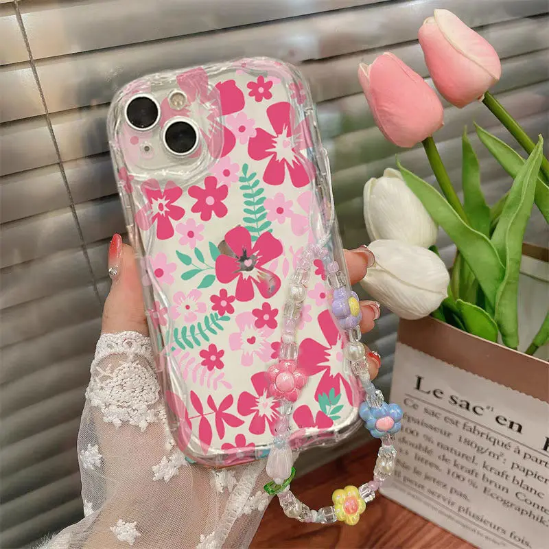 Чехол для телефона с ремешком и цветочной цепочкой OPPO A78 A79 A98 A58 A38 A18 Reno 12 11 11F 12F 8Z 7Z