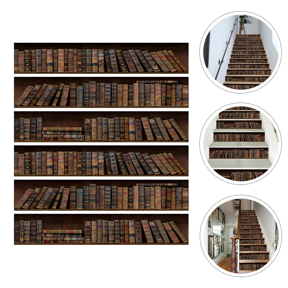 

Stair Decals Stickers Book Riser 3D Bookshelf Staircase Sticker Removable Risers Mural Murals Wall Vintage Retro Titles Stairway
