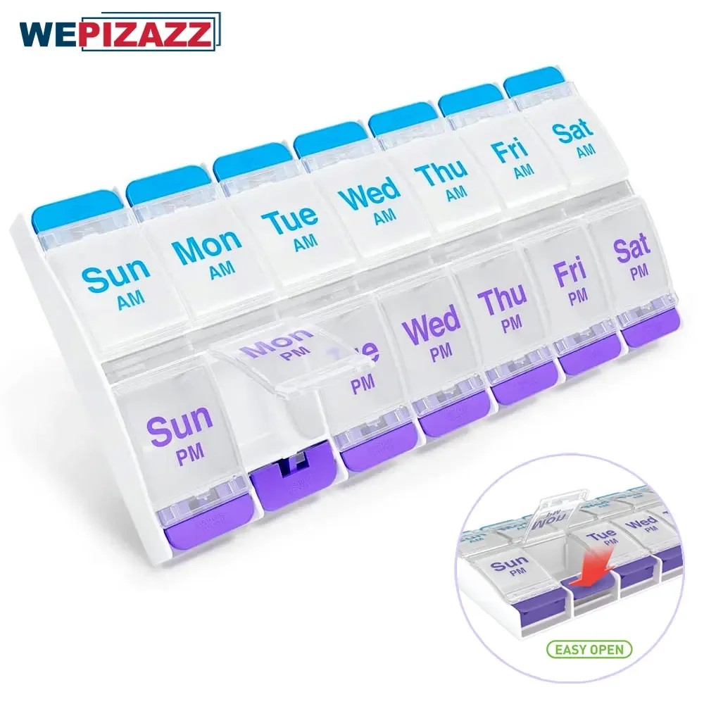 

Pill Container 2 Times A Day, Weekly AM PM Pill Case, 7 Day Pill Box, Daily Medicine Organizer for Vitamins,Medication Dispenser