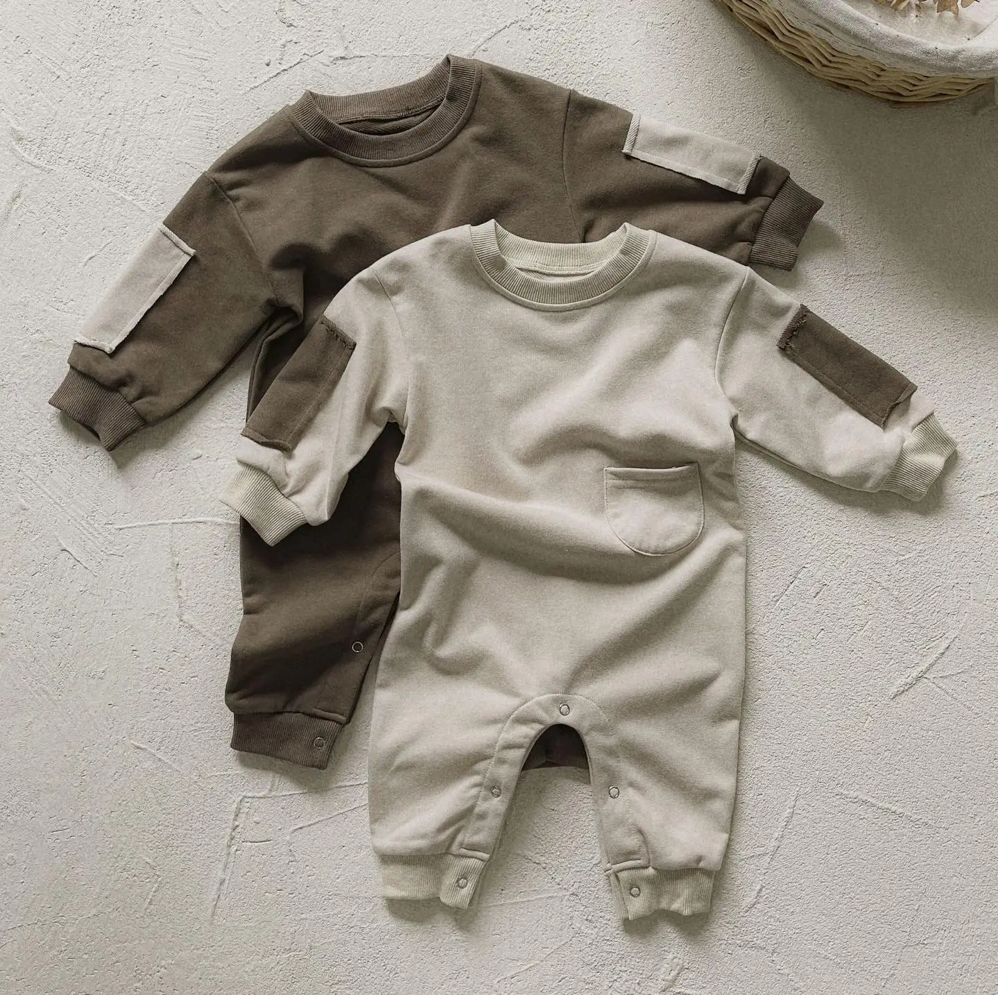 

Autumn New Infant Cotton Patch Retro Casual Long Sleeves Romper Boy Girl Baby Solid Patchwork Jumpsuit Newborn Fashion One-piece