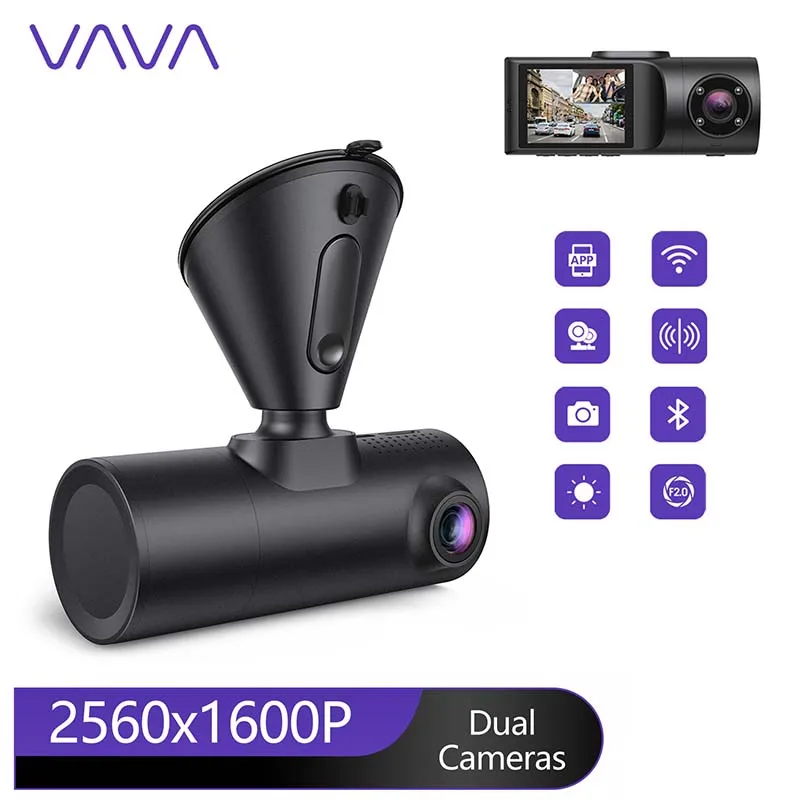 VAVA VD009 Dual Das Cam 2K front 1080P Автомобильный видеорегистратор с кабиной GPS и WIFI 360 градусов