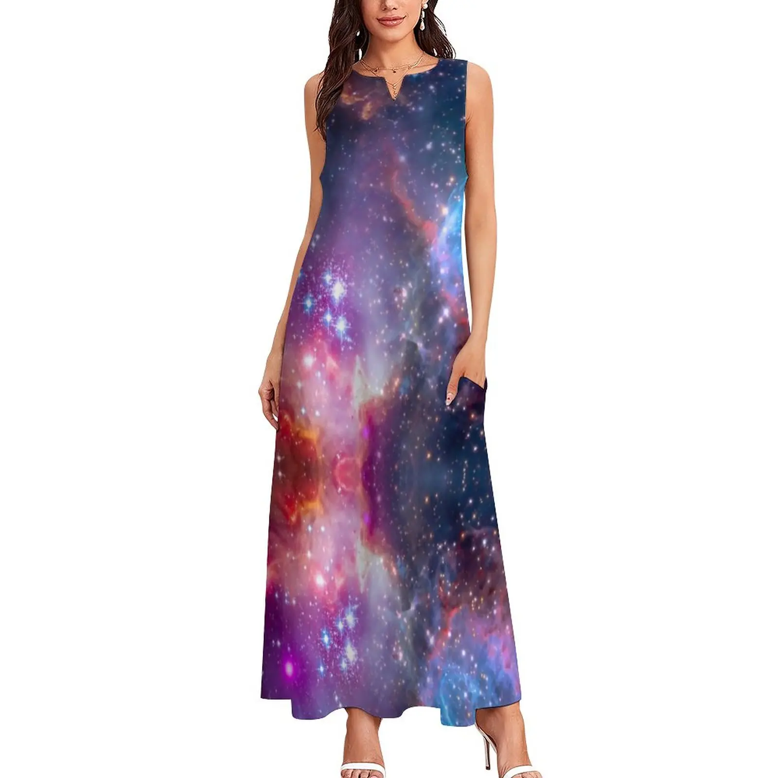 

Super Galaxy Sky Dress Summer Colorful Space Print Street Fashion Casual Long Dresses Women Party Maxi Dress Big Size 4XL 5XL