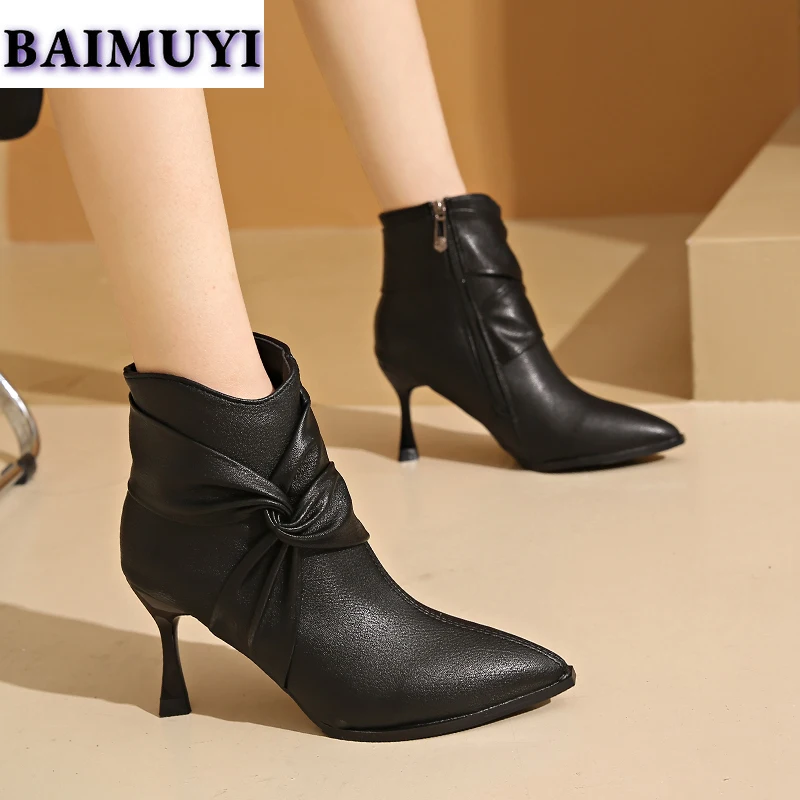 Женские ботильоны на высоком каблуке с острым носком 2025