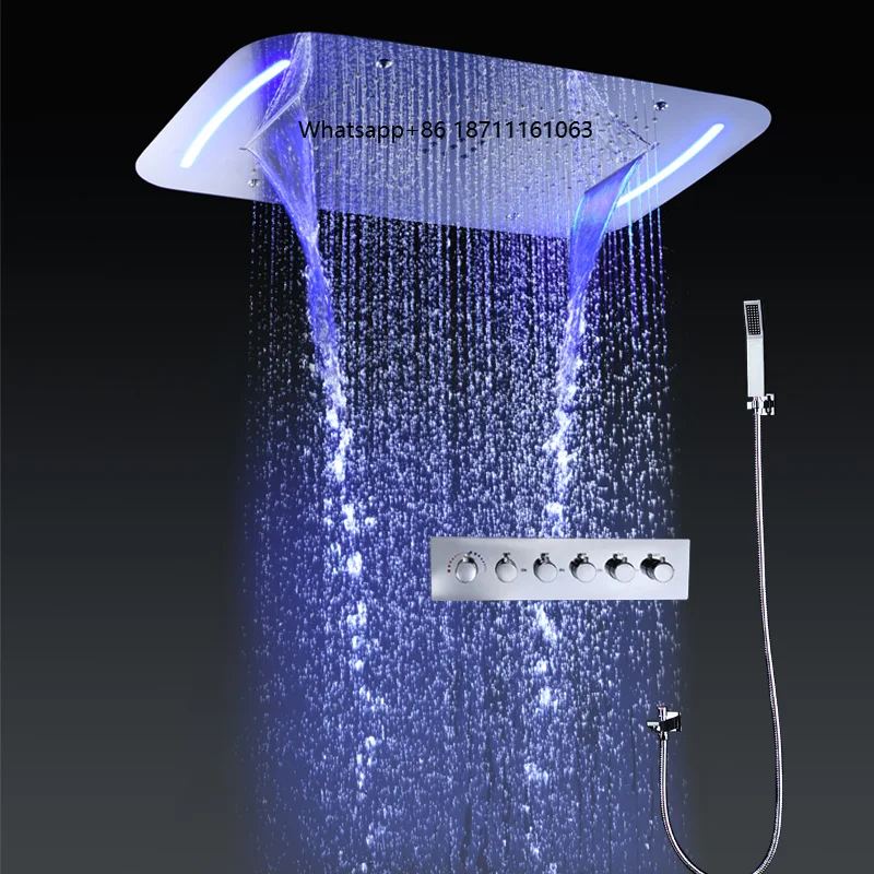 Фото Элитный душевой набор для ванной комнаты с LED-подсветкой, 5 функций: тропический душ, водопад, SPA-эффект, туманообразующая насадка, с клапаном для холодной и горячей воды №1
