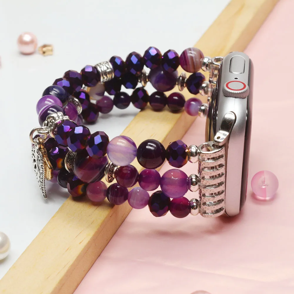 

Purple 41mm 45mm Strap for Apple Watch Band 44mm 40mm iWatch SE Series 8 7 6 5 4 3 Bracelet Beaded Elastic 38mm 42mm Watchband