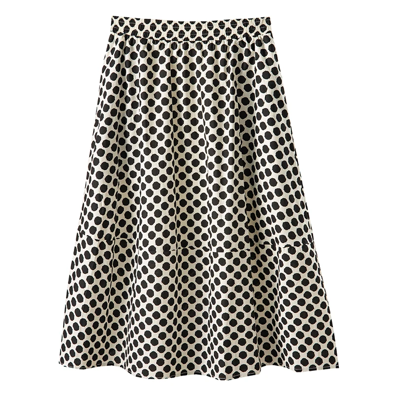 

Summer New 2023 100% Cotton Faldas Mujer Moda A-LINE Vintage Mid-Calf Dot Print Empire Long Skirts for Women
