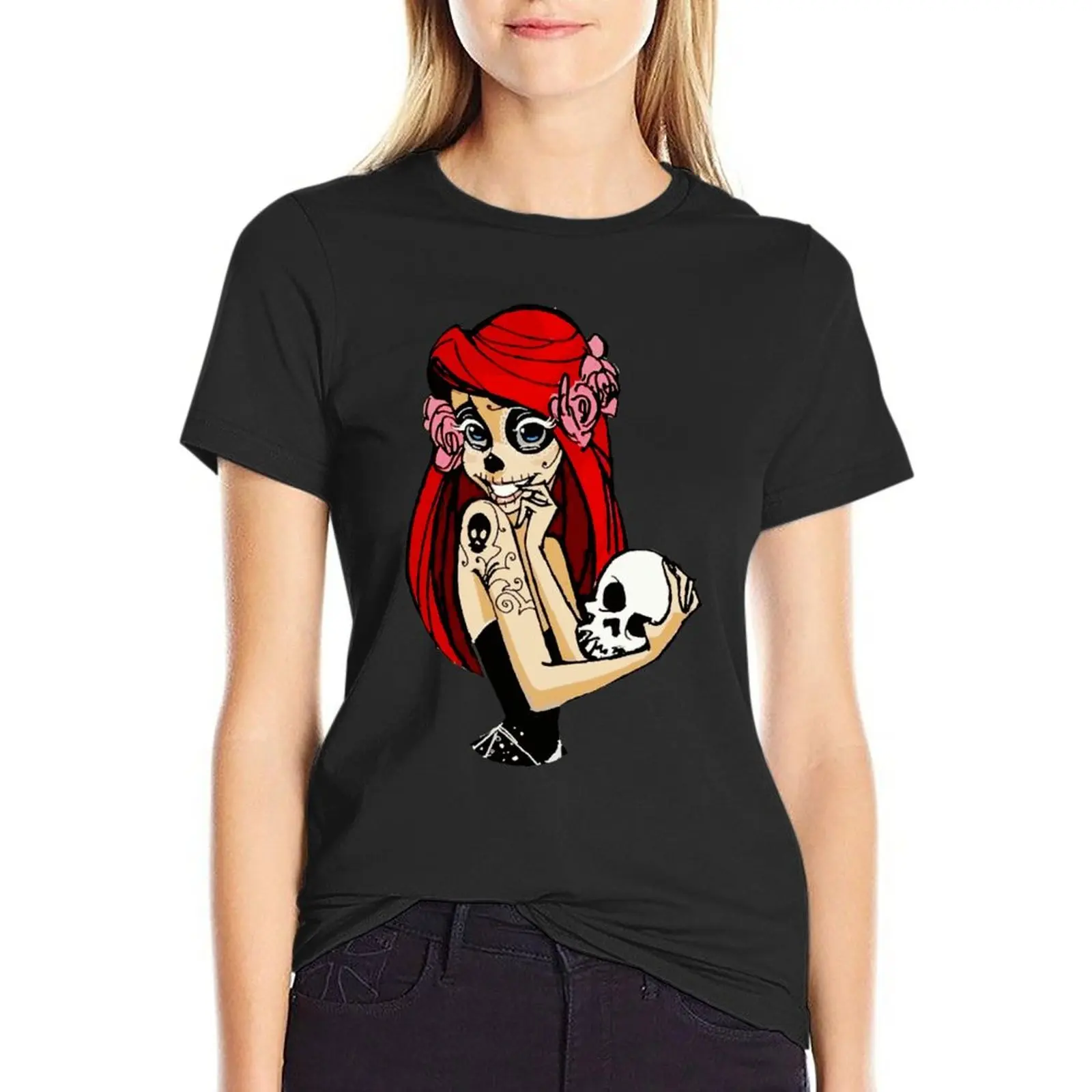 

Футболка женская оверсайз с принтом в виде черепа Ариэль и маленькой Русалочки, 100% хлопок