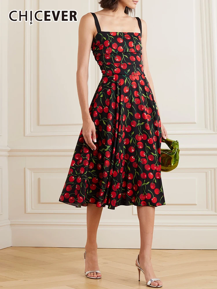 

CHICEVER, цветные платья с принтом для женщин, квадратный воротник, без рукавов, высокая талия, приталенное ТРАПЕЦИЕВИДНОЕ ПЛАТЬЕ, женское 2023