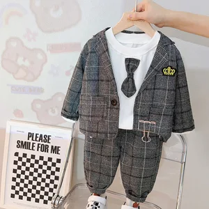 2022 new baby boy fashion formal suit children's gentleman tie 3-piece suit spring and autumn long s