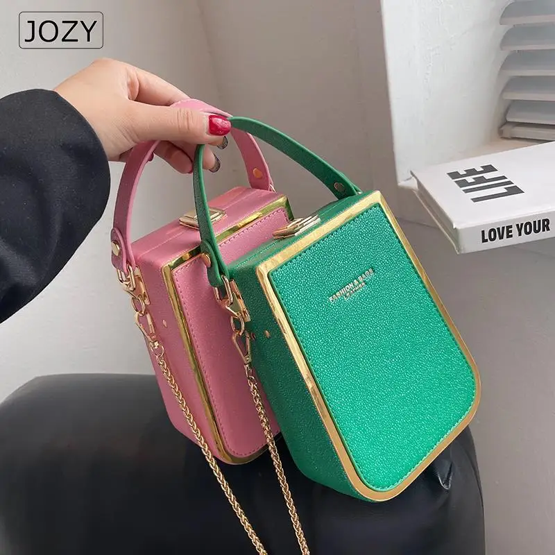 

Mini Hard Box Shape Small PU Leather Phone Handbag for Women 2022 Summer Trendy Shoulder Crossbody Shoulder Bag Chain Cute Tote