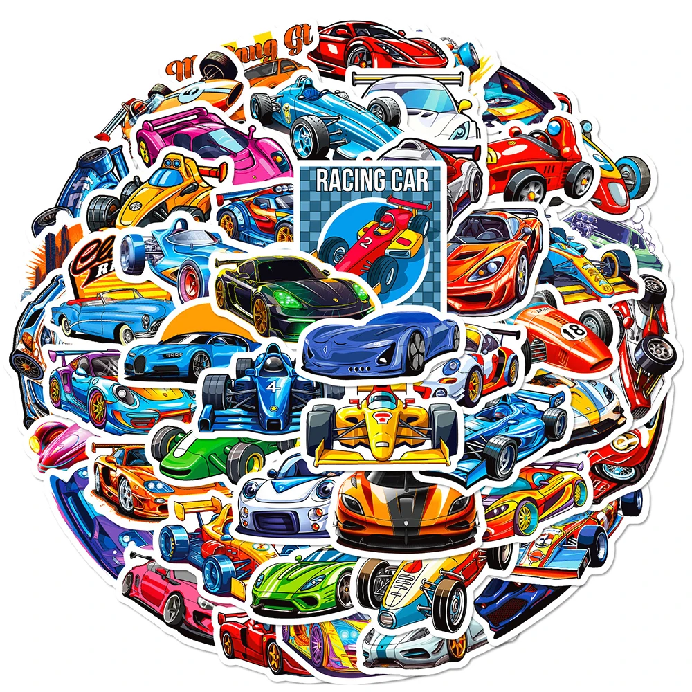 

10/50 Pcs Cartoon Cool Racing Car Graffiti Stickers Phone Luggage Laptop Scrapbooking Wall Guitar DIY Comics Sticker Party Gift