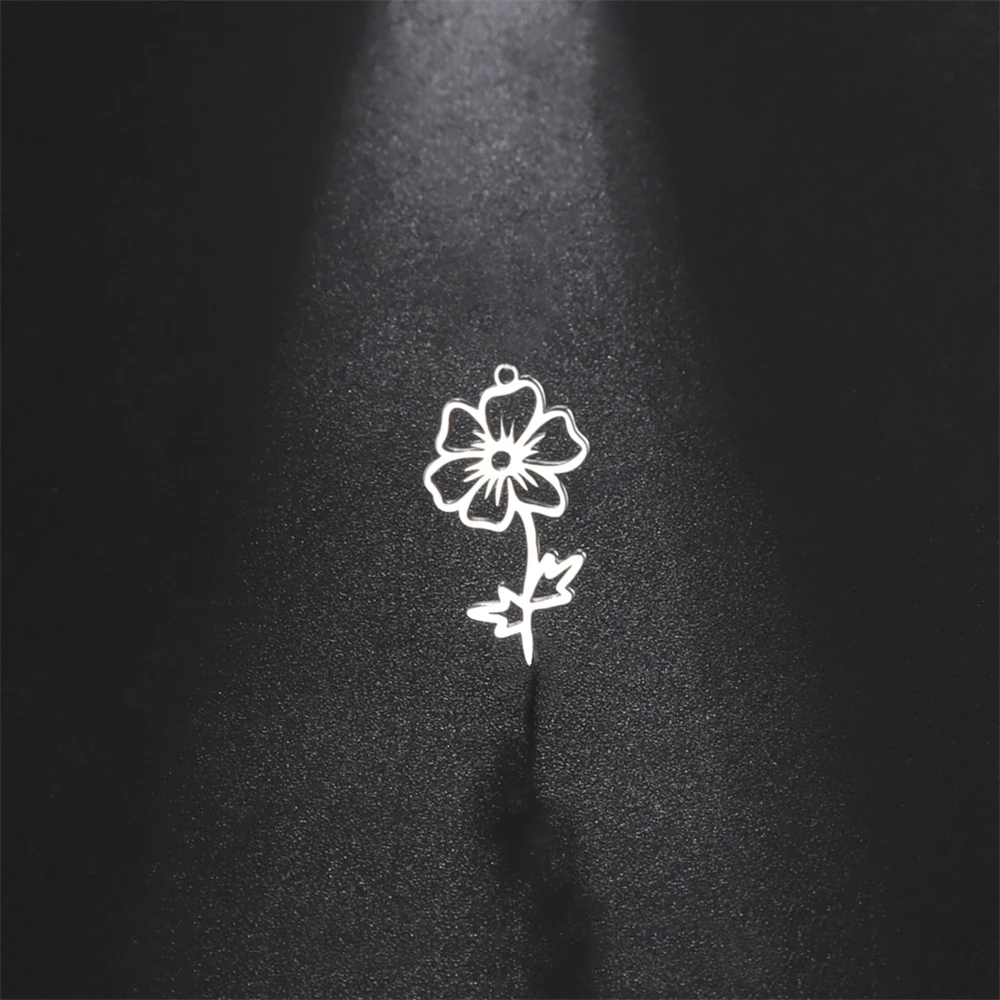 5pcs/Lot Wholesale Cosmos Flowers Pendants Bulk Accessories Stainless Steel Necklace Bracelet Charms For Jewelry Making Supplies