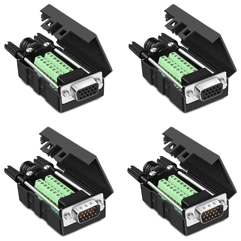 

4Packs VGA DB15 3 Row Solderless Male/Female Quick Connector, 3+9 D-SUB 15 Pin Port Terminal Breakout Connector Board