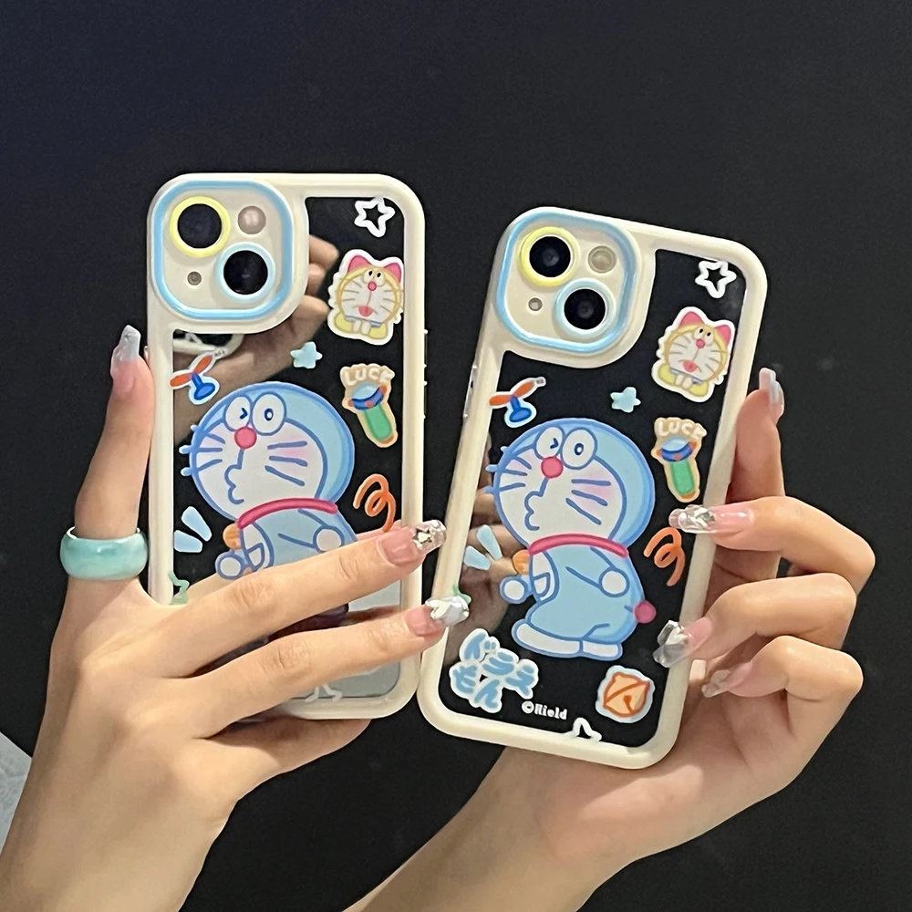 

Cute Doraemon shy blushing makeup mirror cartoon Phone Cases For iPhone 14 13 12 11 Pro Max Back Cover