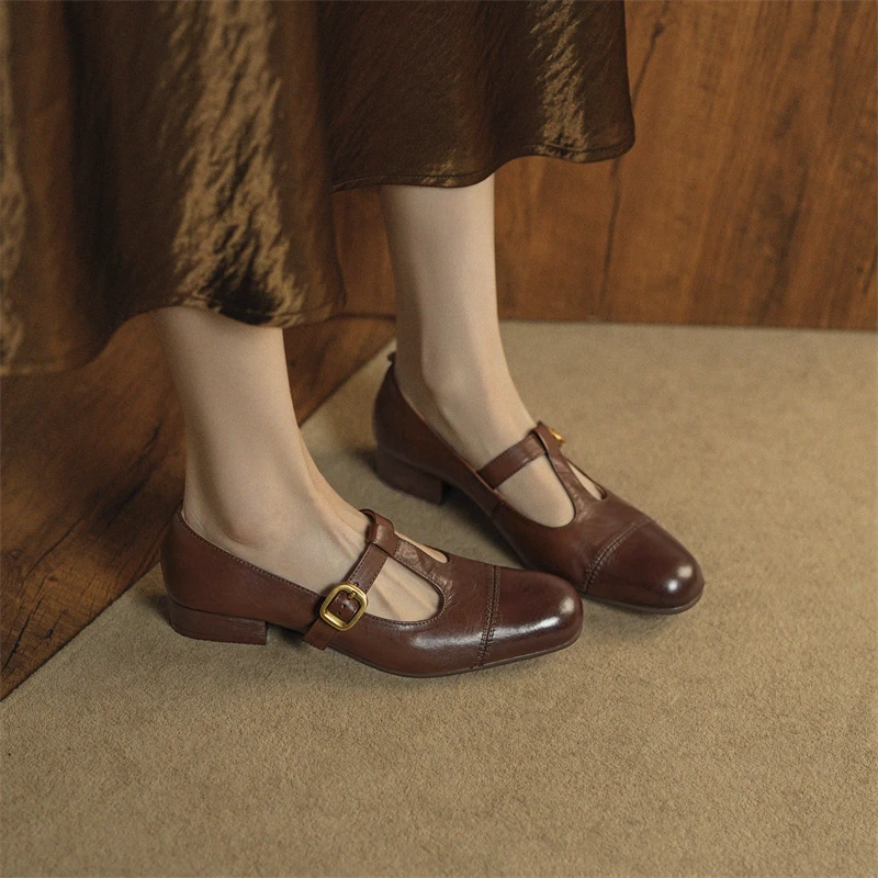 Женские балетки Мэри Джейн из натуральной кожи ручной работы с Т-образным