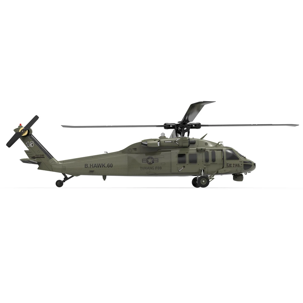 YXZNRC RC Helicopter F09 6CH 3D 1:47 Scale UH60 Black Hawk Flybarless Direct Drive Dual Brushless With Transmitter enlarge