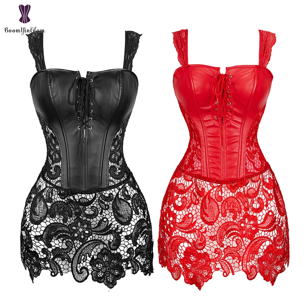 

Женское платье-корсет из искусственной кожи, черное, красное, готическое
