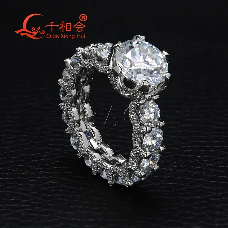 12mm main stone 5.5mm Eternity Band 925 silver  D VVS  white moissanite  full band setting Jewelry Rings datting gift