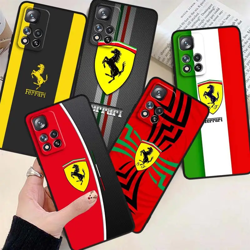 

Luxury Ferrari Car Hot Logo Phone Case For Xiaomi Redmi Note 12 11E 11S 11 11T 10 10S 9 9T Speed Trubo Pro Plus 5G Black Cover