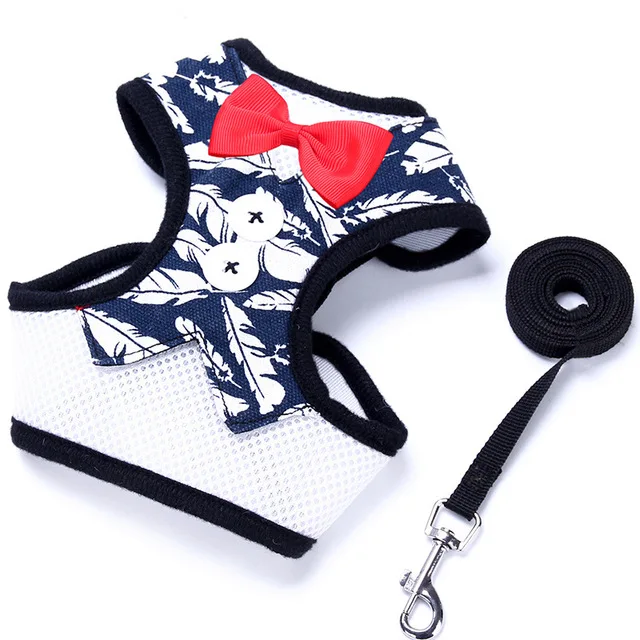 

New Fashion Pet Dog Harness Set With Leash Vest Dogs Bow Tie Dress Harness Chest Set