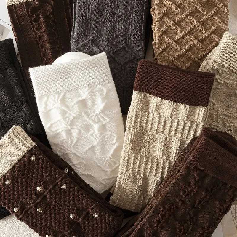 

Vintage Chic Texture Autumn Winter Jacquard Weave Socks Letter Embroidery Thickening Women's Socks Medium Warm Fashion Trend