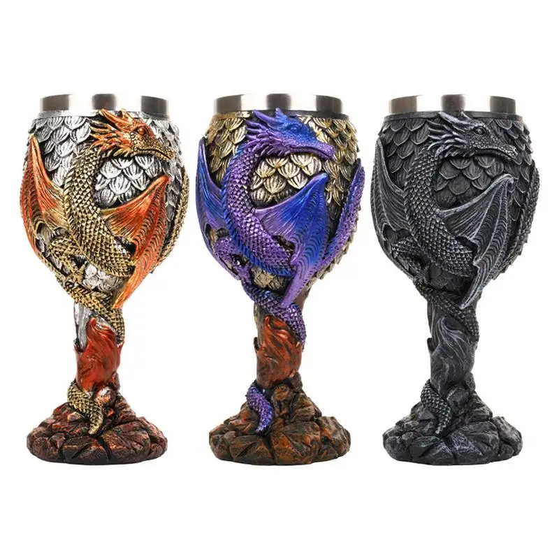 

1 pcs Dragon Wine Goblet Drinking Cup Creative Medieval Dragons Wine Chalice Stainless Steel Goblets Gift For Gathering Party