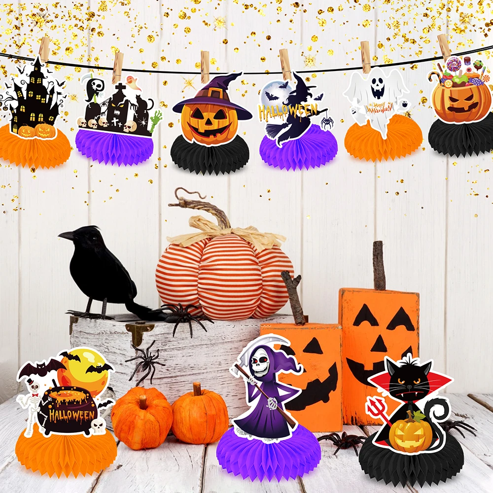 

9pcs/set Happy Halloween Party Decorative Round Tissue Paper Honeycomb Ball Crafts Baby Shower Birthday Party Decorations