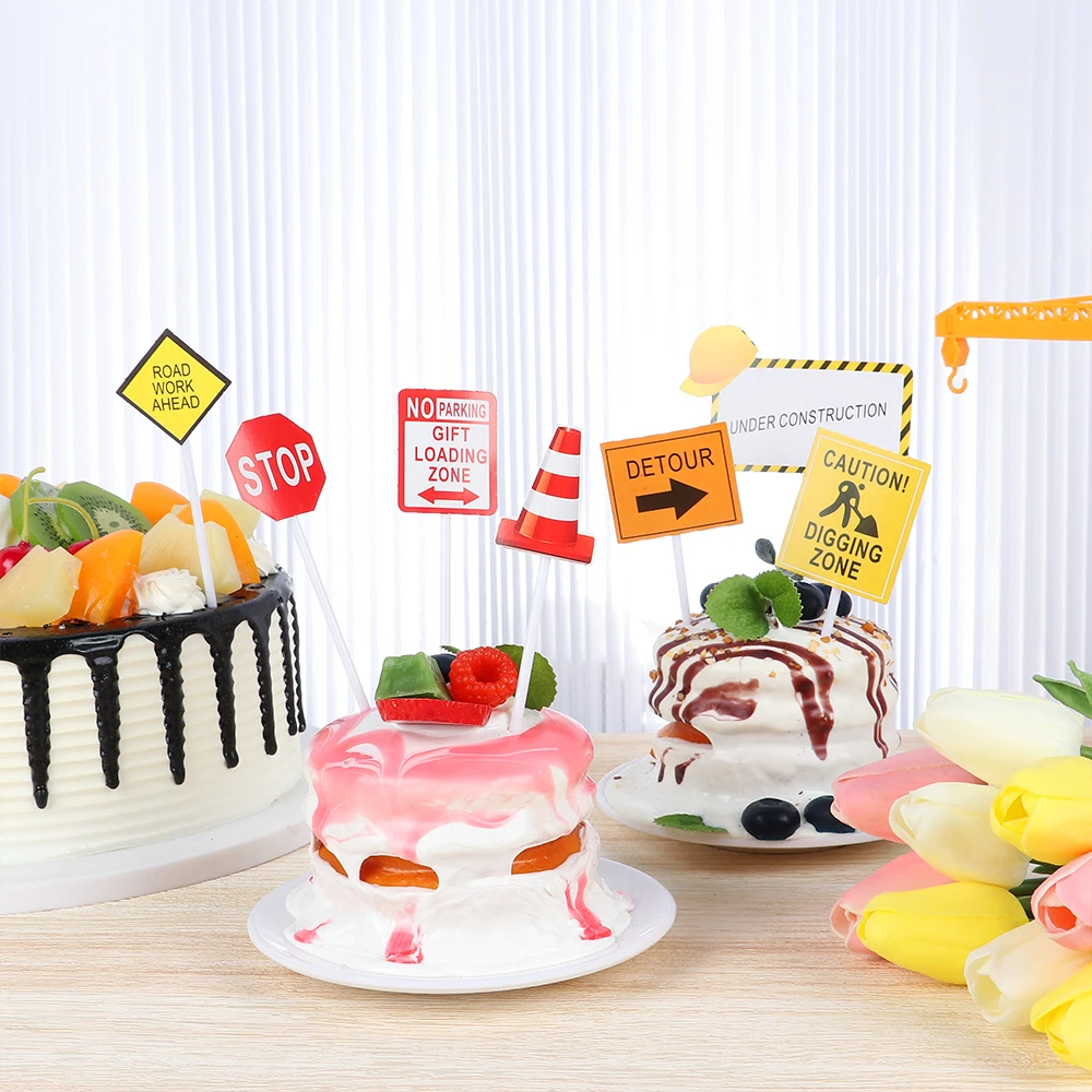 Милые украшения для торта фотообои с грузовиком дорожный знак день рождения