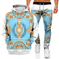 fashionable mens sweater hoodie sports suit 3d geometric graphic printed casual loose long sleeve pants set two piece set