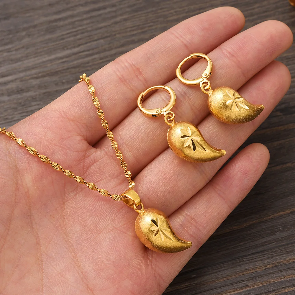 

24k Gold Plated Africa dubai India chili Jewelry Necklace pendant Earrings wedding Birthday Party Jewelry For Women Girl Gifts