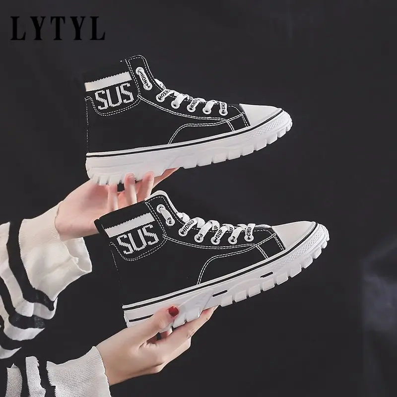 

Shoes Female Students Korean Version 2022 Spring Autumn High-top Canvas Shoes Female Ins College Style Casual Sports Shoes B1-11