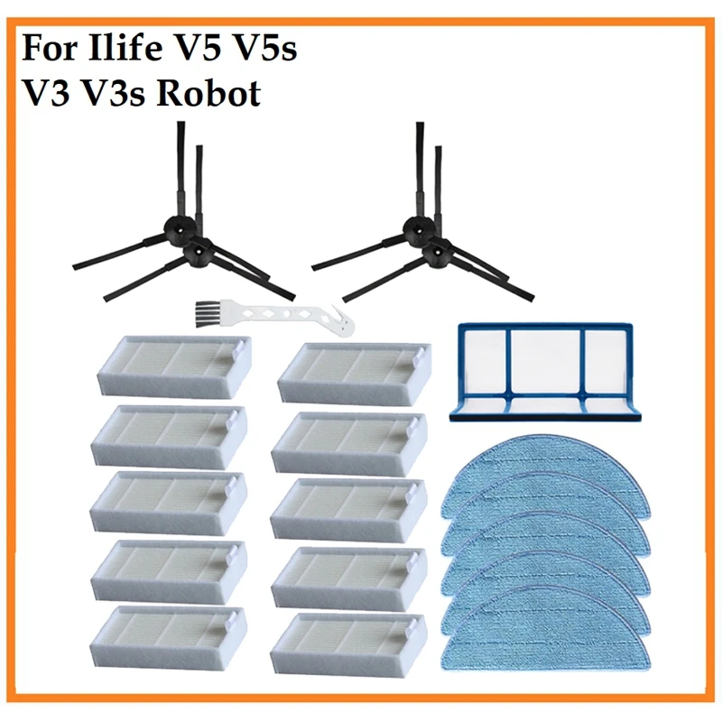 

21PCS Washable Primary Filter Mop Cloth Side Brush Hepa Filter For Ilife V5 V5S V3 V3S Robot Vacuum Cleaner Parts