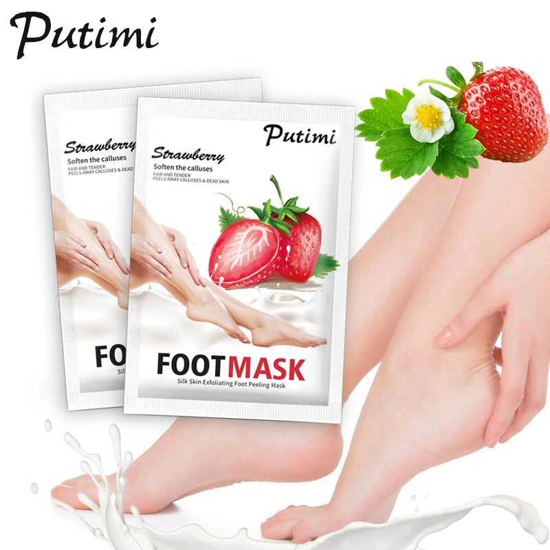 

PUTIMI 30Packs Strawberry Foot Mask Patch Peeling Socks for Pedicure Socks Feet Mask for Legs Calluses Dead Skin Scrub Whitening