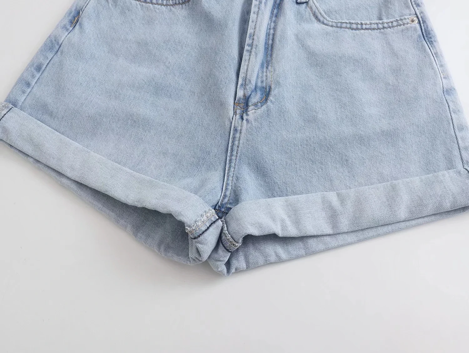 Withered Summer England Style High Street Washed Sky Blue Casual Denim Bermuda Harem Mom Shorts Women