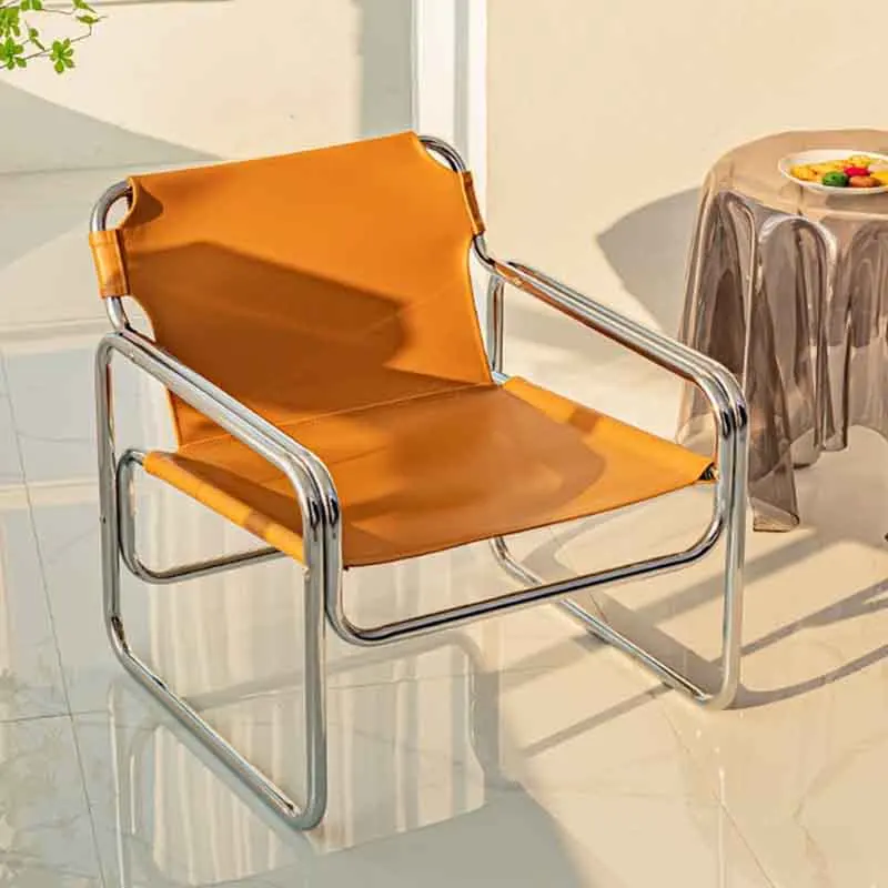 Кожаный диван-кресло из нержавеющей стали креативный обеденный стул мобильное