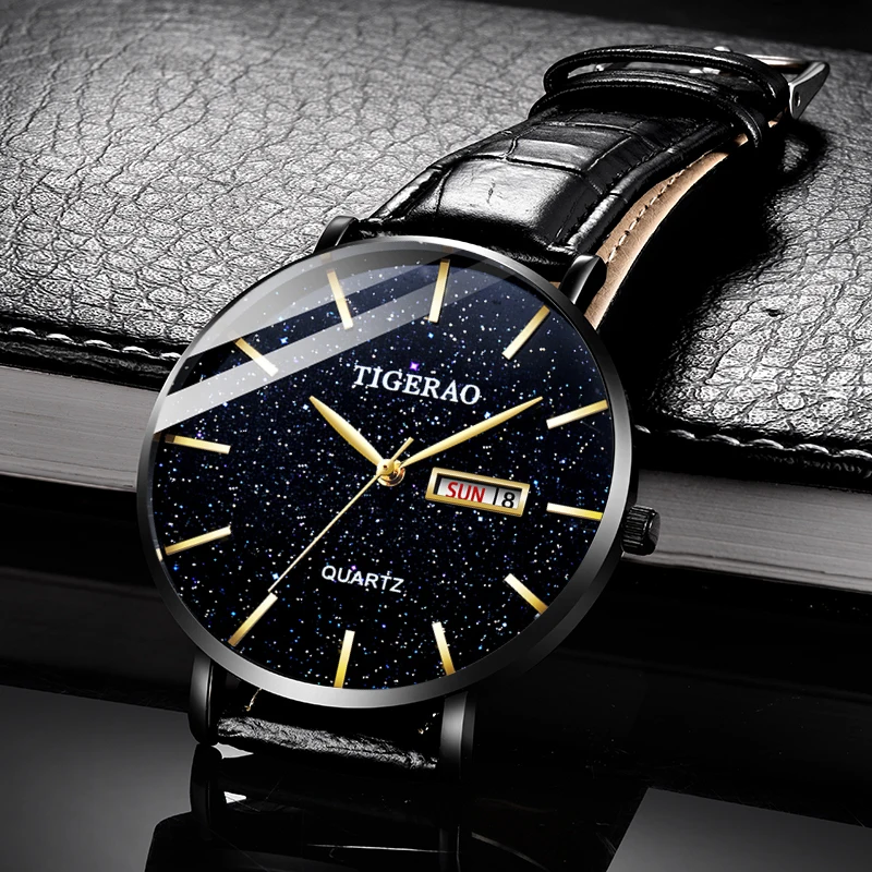 

Automatic watch men's waterproof luminous quartz watch fashion starry sky black technology double calendar