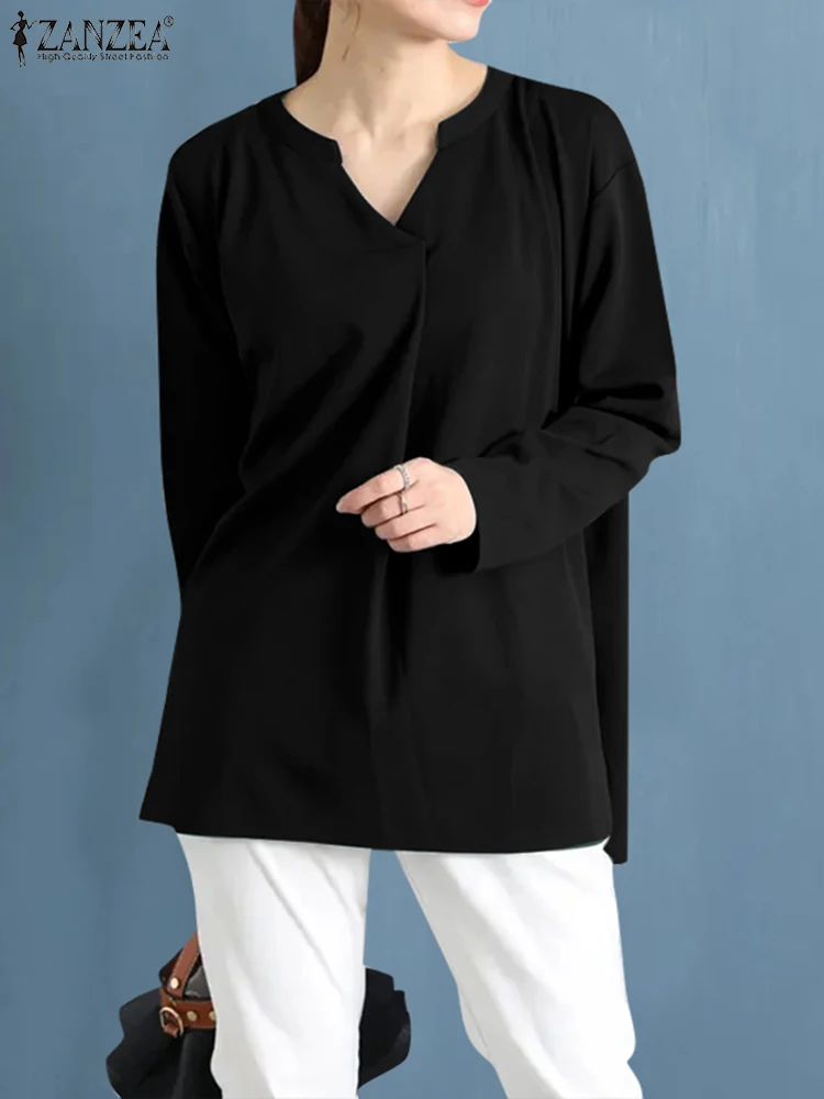 

ZANZEA Oversize Fashion Elegant Solid Loose Shirt Women V Neck Long Sleeve Blouse Female Casual Work Tops Holiday Blusas 2023