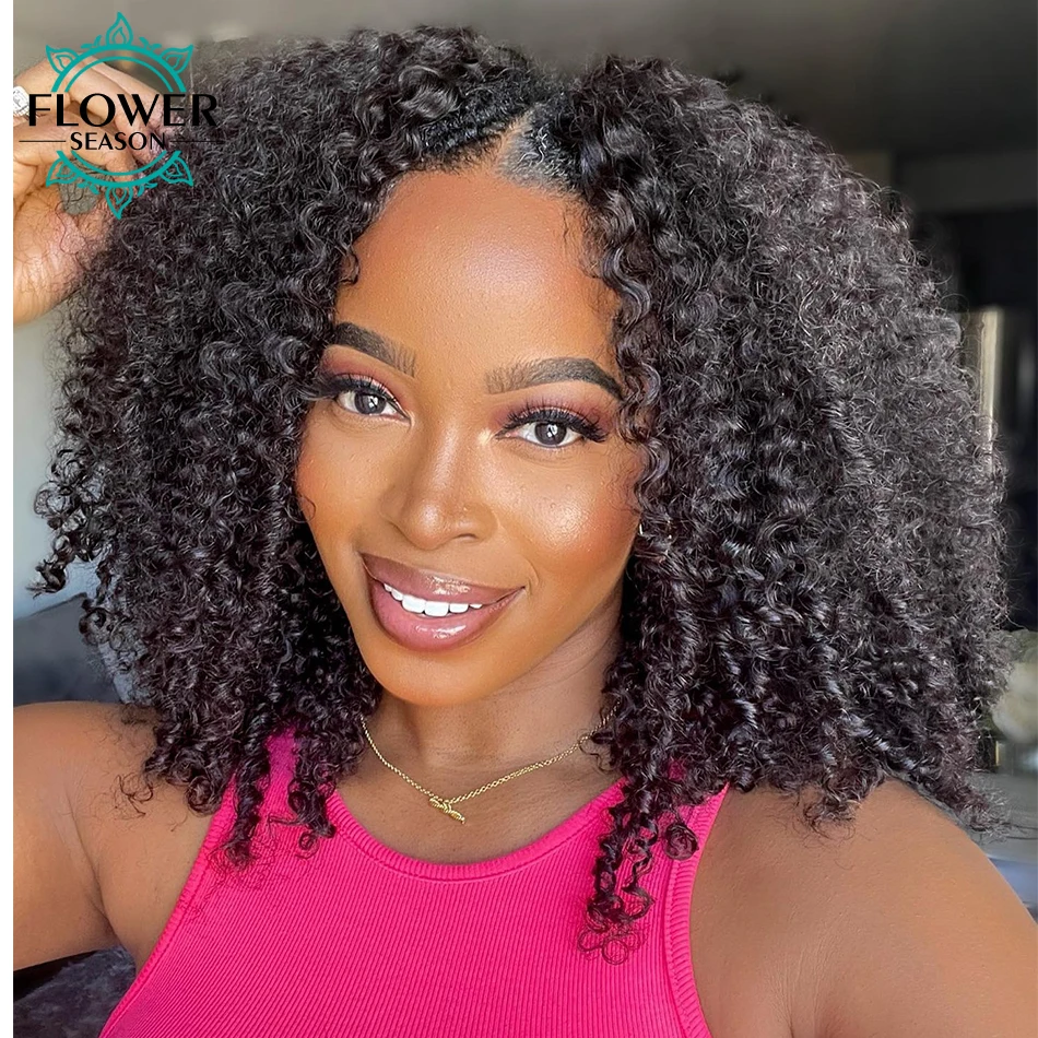 V Part Wig 200% Afro Kinky Curly Human Hair Wigs for Black Women Glueless Kinky Curly U Part Wig 1x3 Middle Brazilian Remy Hair