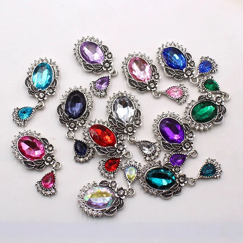 

23*52mm Alloy Oval Shiny Rhinestone Acrylic Pendant DIY Clothing Wine Glass Brooch Jewelry Decoration Accessories