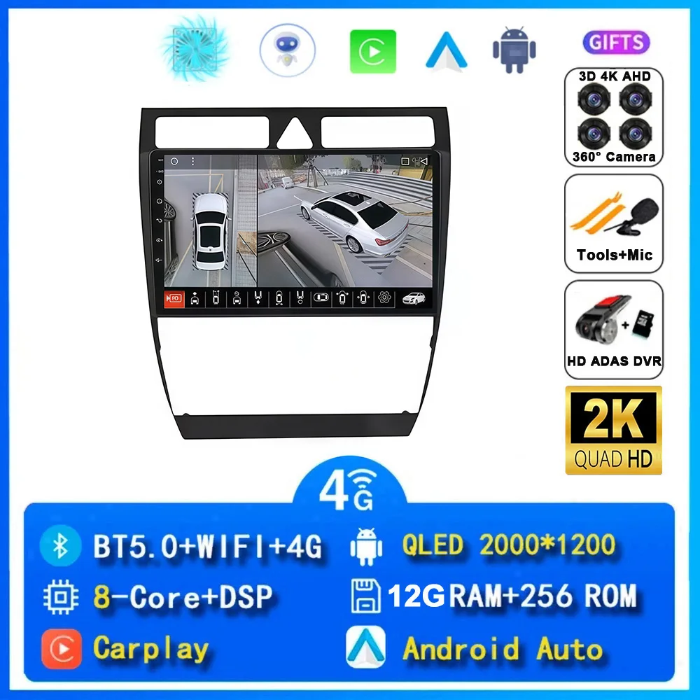 

Автомобильный радиоприемник Android 15 для Audi A6 C5 1997-2004 S6 1999-2004 RS6 2002-2006 Мультимедийный плеер 2Din Carplay Стерео GPS без DVD