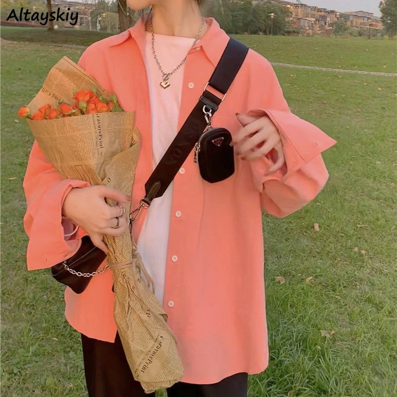 

Women Shirts Solid Pleated Tender Simple Daily Casual Teenagers Retro Streetwear Hot Sale Ulzzang Temperament Sweet Lovely Chic