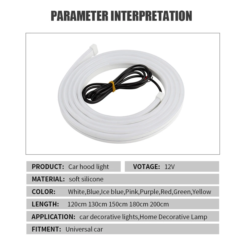 

Детали для капота автомобиля 12 В, водонепроницаемые аксессуары 180 см, Универсальные Автомобильные дневные фитинги, гибкая светильник вая ле...