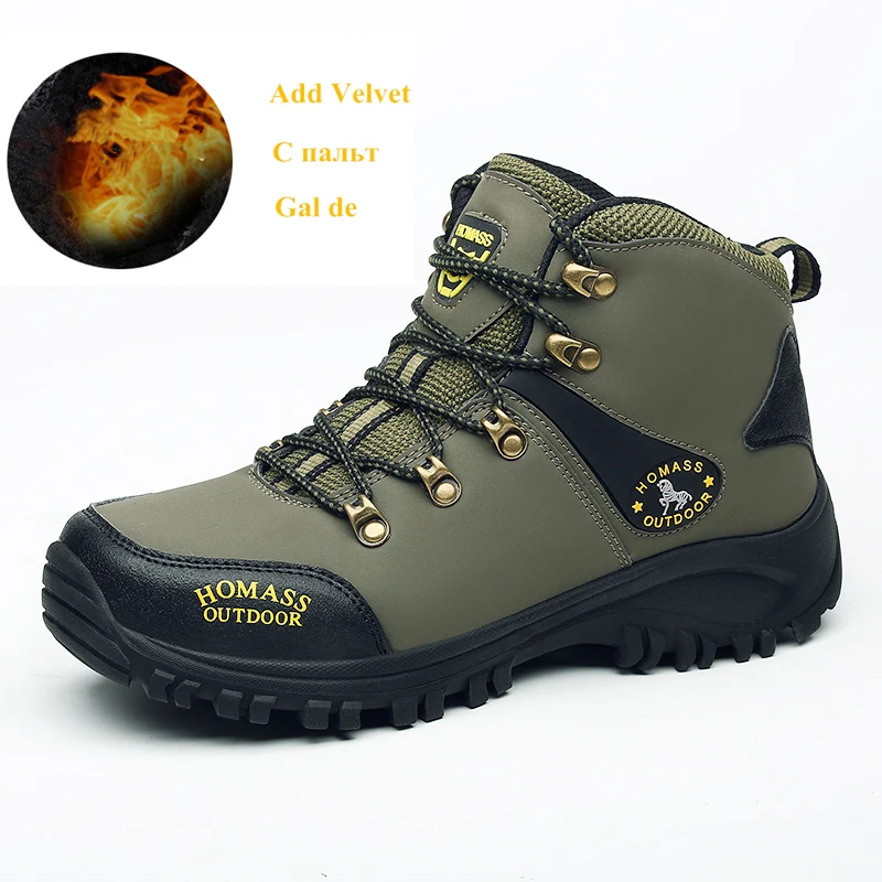 

2022 зеленые водонепроницаемые мужские треккинговые ботинки, Зимние теплые плюшевые походные ботинки для мужчин, Нескользящие прочные кожаные охотничьи ботинки для мужчин